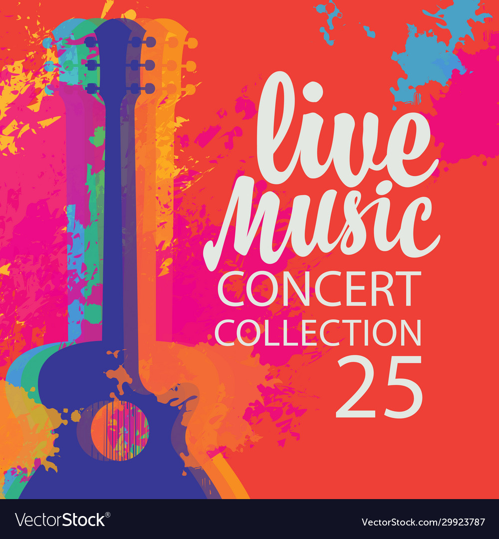 Live music poster with multicolor acoustic guitar Vector Image