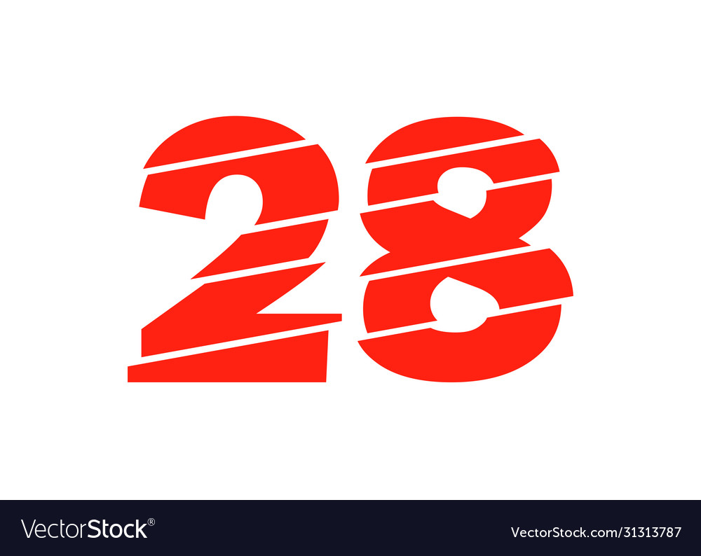 Modern red 28 number design numeral trendy flat Vector Image