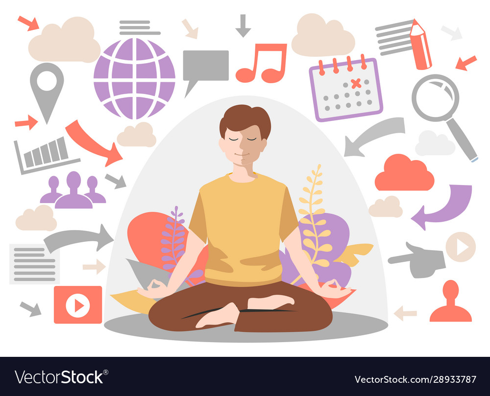 Personal Space Concept Man Introvert Meditation Vector Image