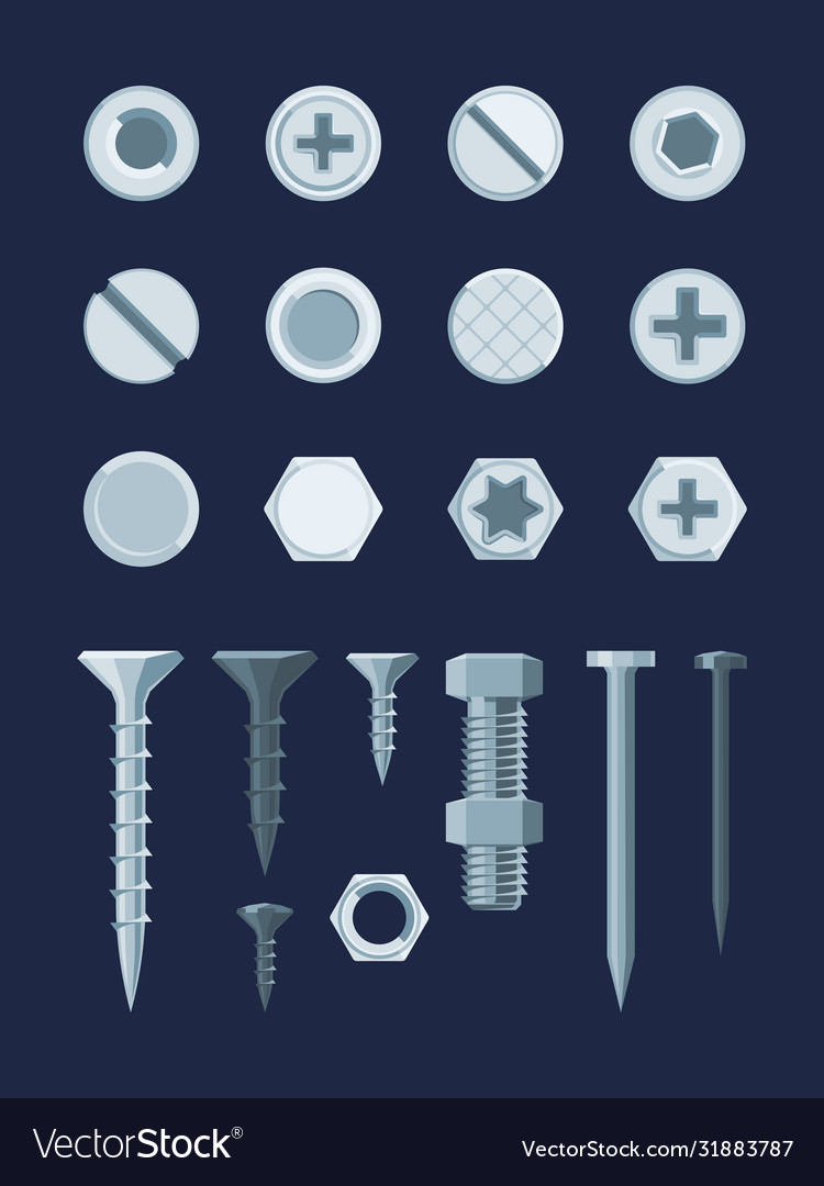 Screw bolt nail set fixing self tapping screw Vector Image