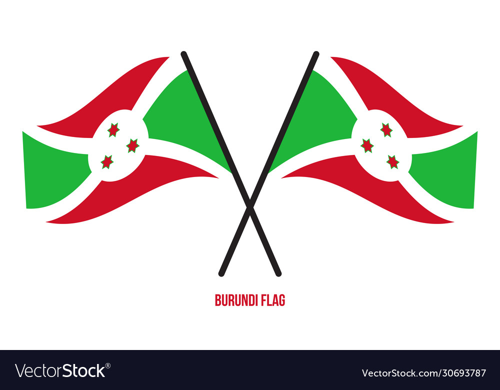 Two crossed waving burundi flag on isolated white