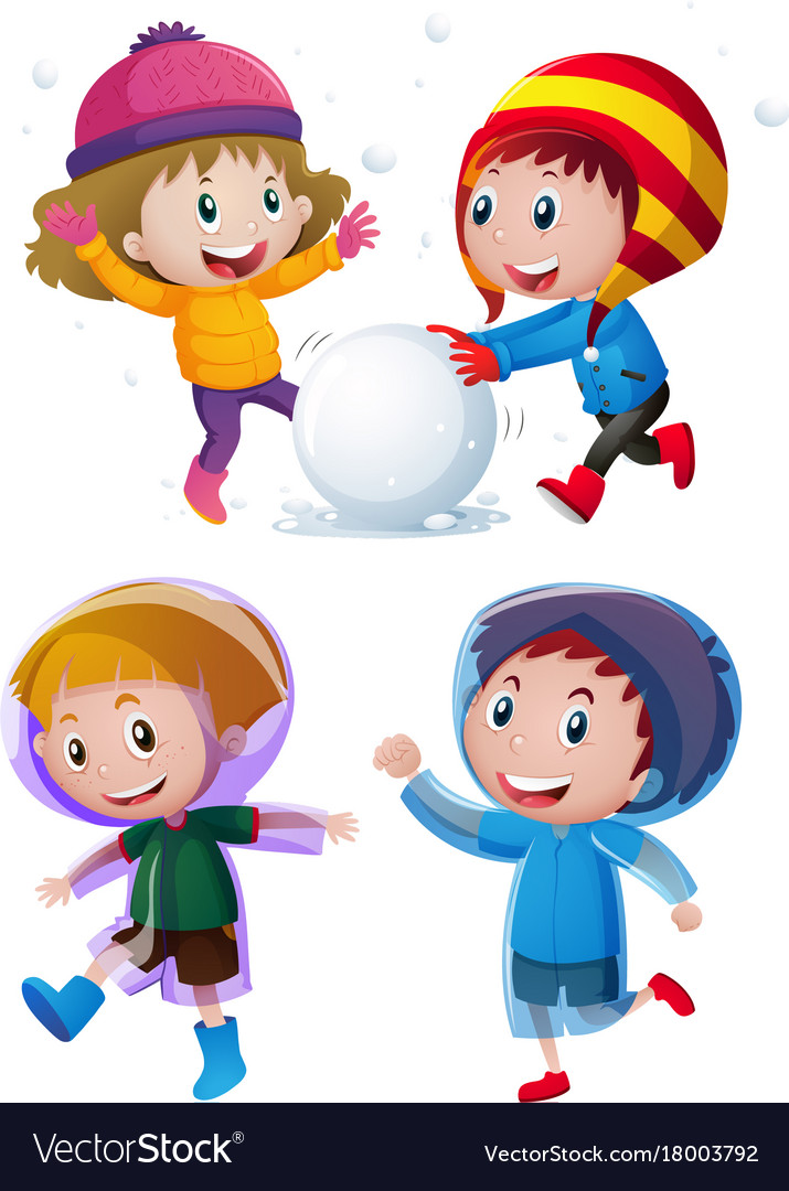 Children Playing With Snow In Winter Royalty Free Vector