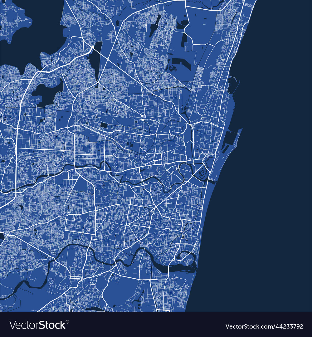 Detailed map poster of chennai city linear print Vector Image