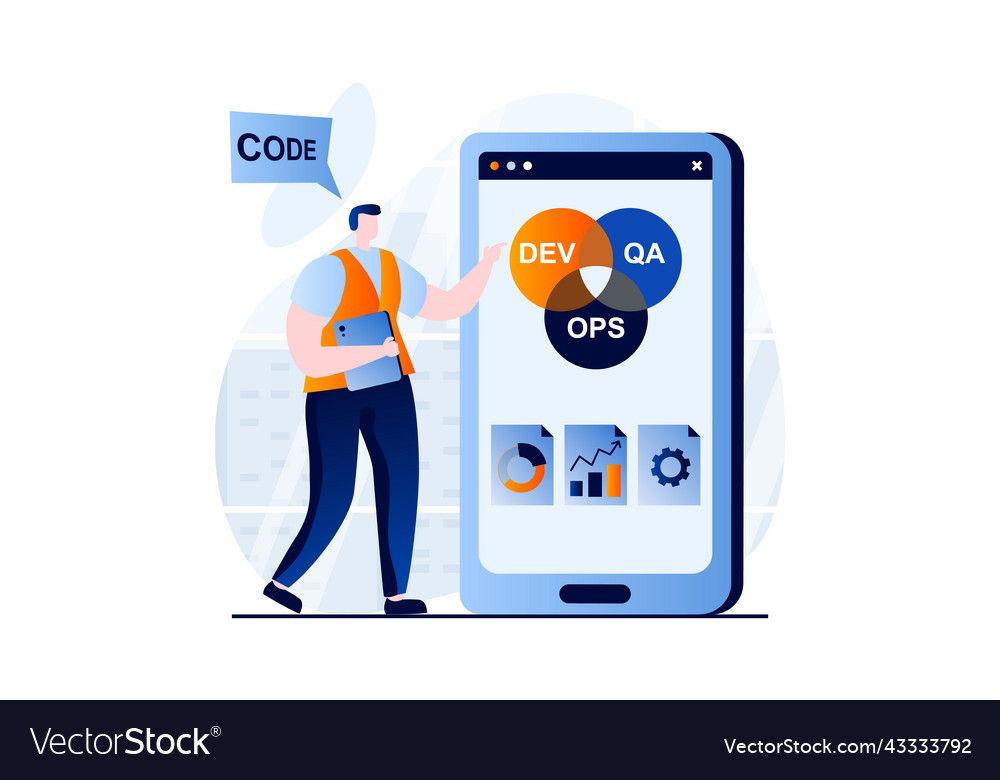 Devops concept with people scene in flat cartoon Vector Image