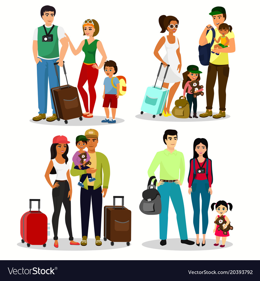 Set happy people travelling Royalty Free Vector Image