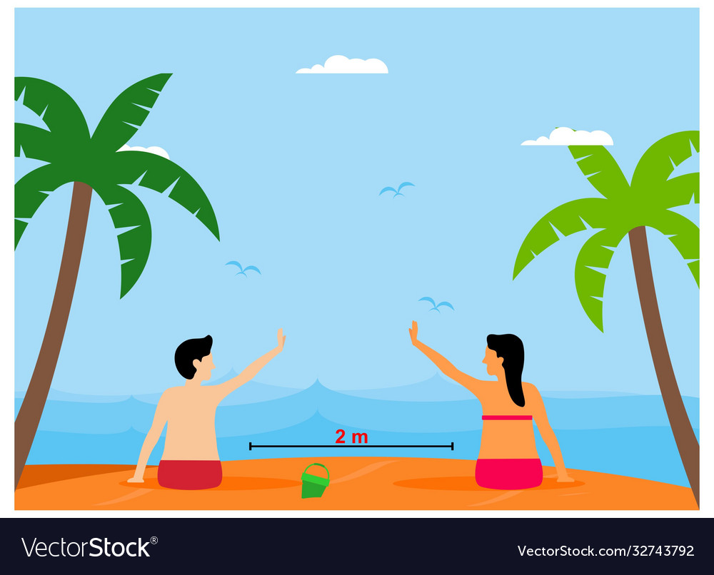 Social distancing on beach flat design concept Vector Image