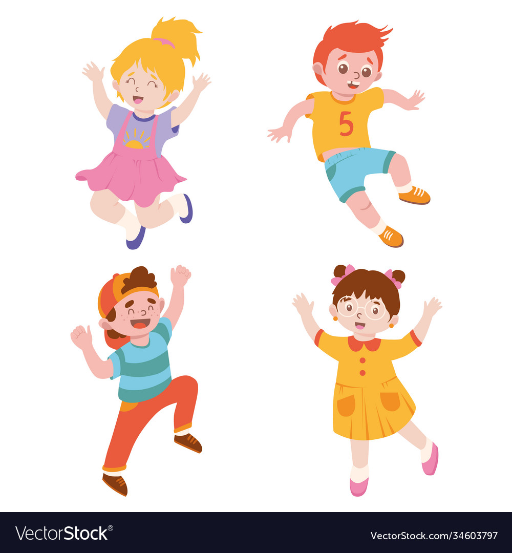 Boy and girl characters jumping with joy Vector Image