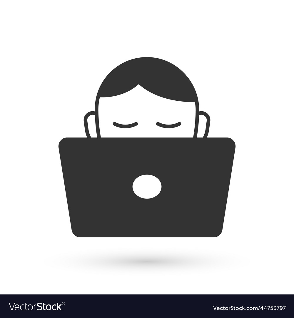 Grey student working at laptop icon isolated Vector Image