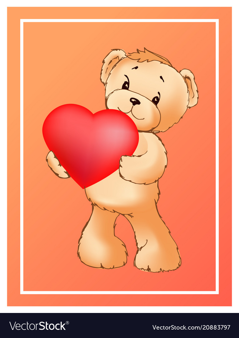 Poster with cute teddy bear holding heart balloon