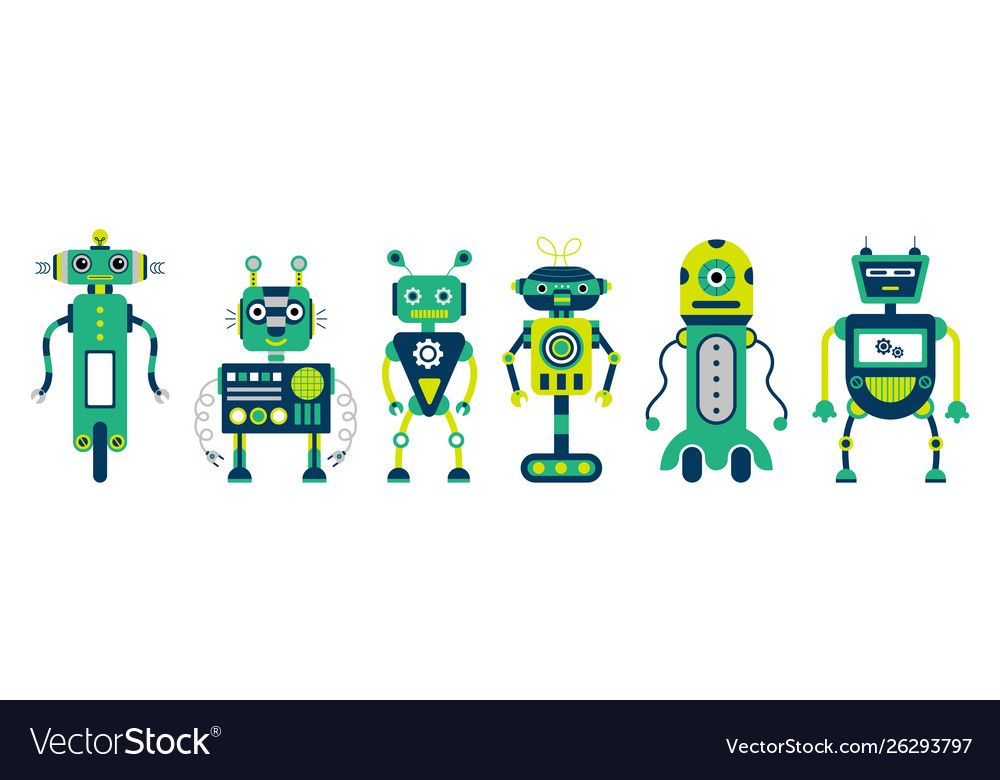 Set 6 colorful robots on a white background Vector Image