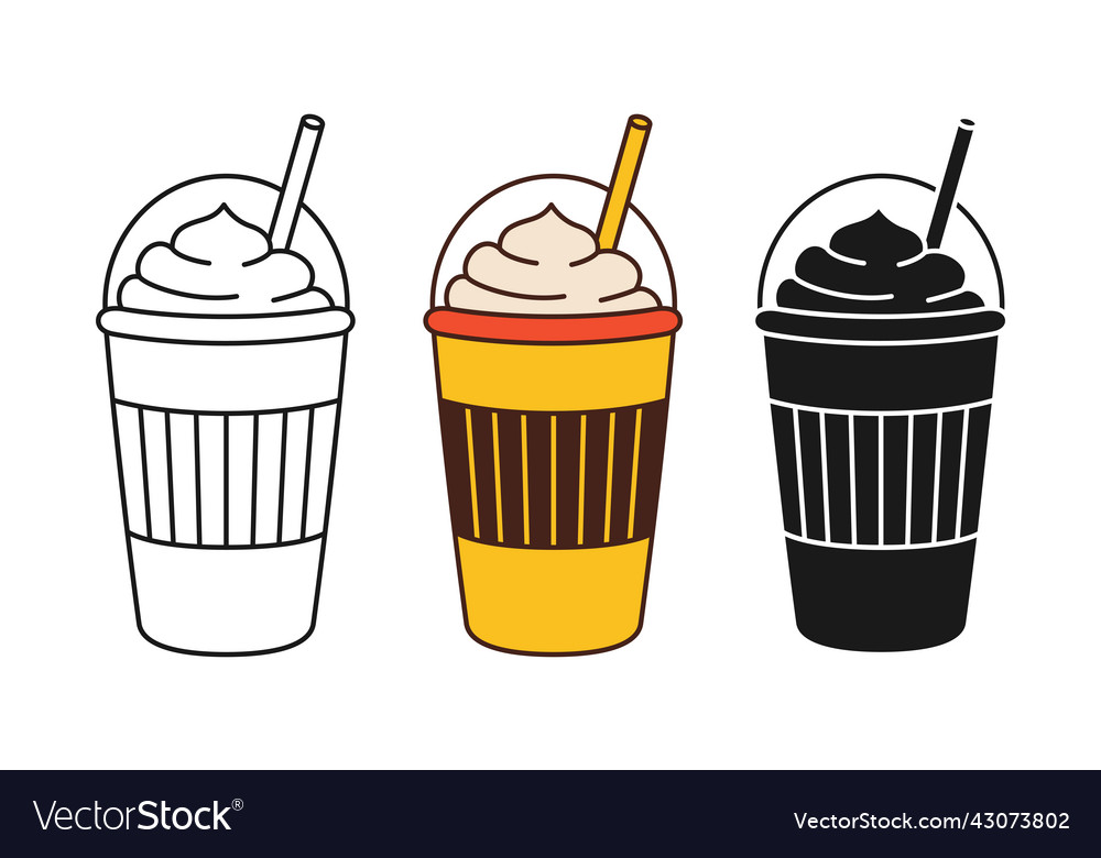 Coffee cup cartoon line icon set doodle style Vector Image