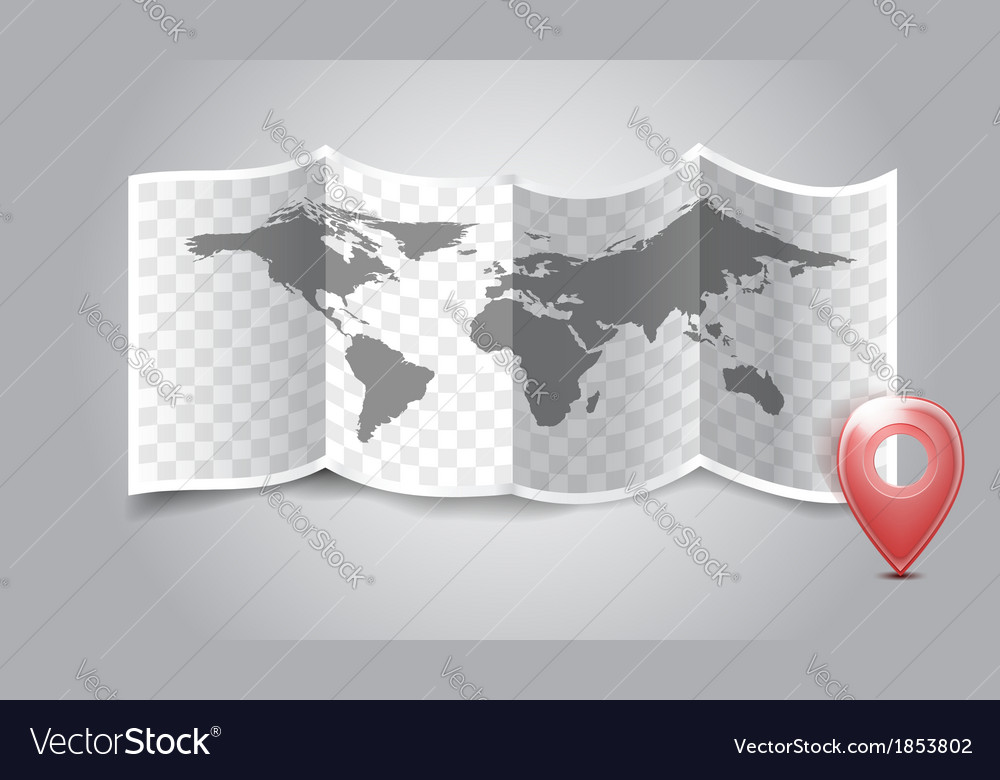 Folded world map with gps marks