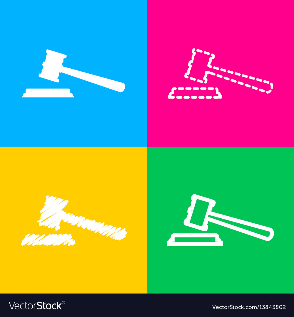 Justice hammer sign four styles of icon Royalty Free Vector