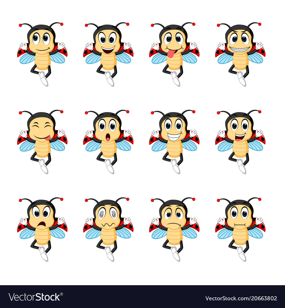 Ladybug with different facial expressions Vector Image