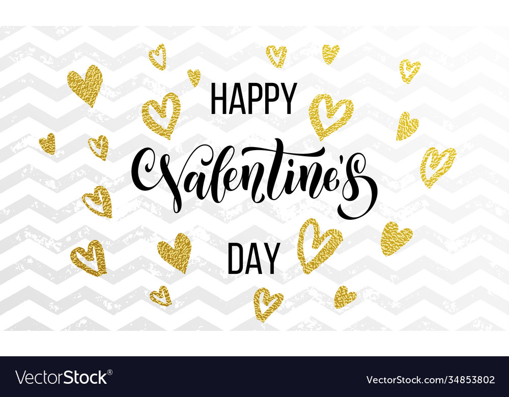 Valentine Day Gold Love Heart Glitter Greeting Vector Image