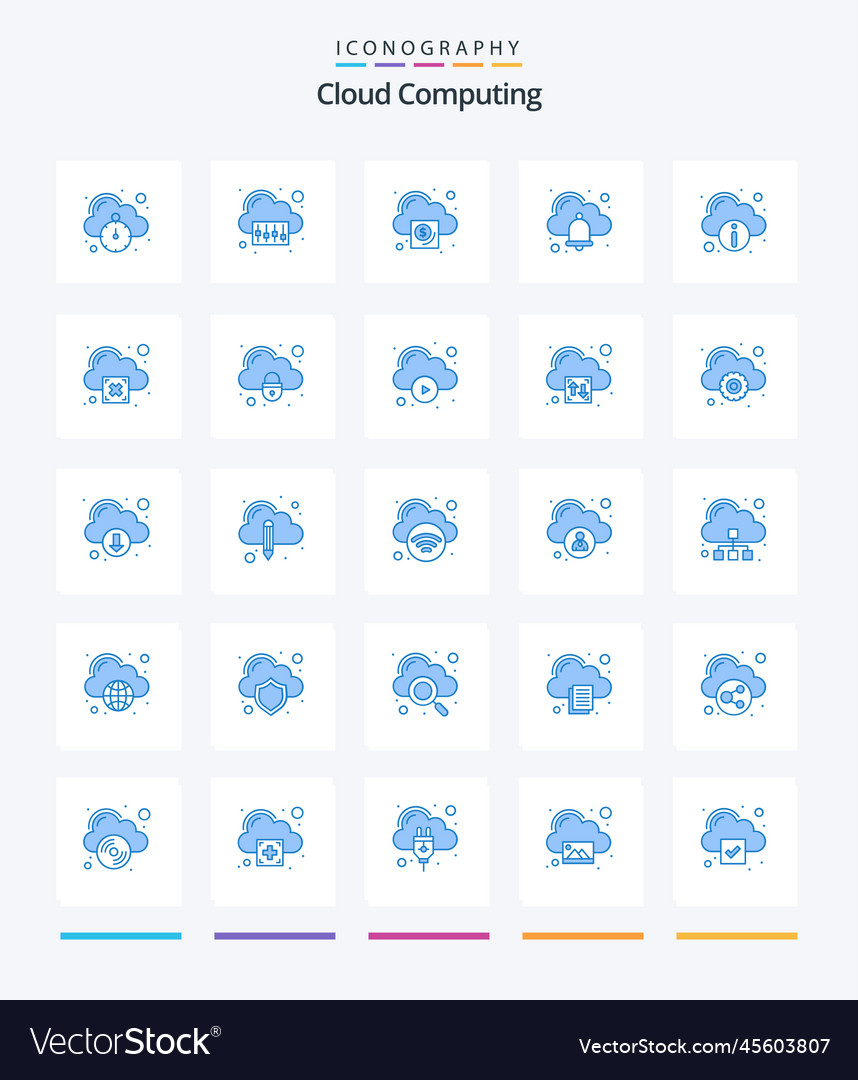 Creative cloud computing 25 blue icon pack