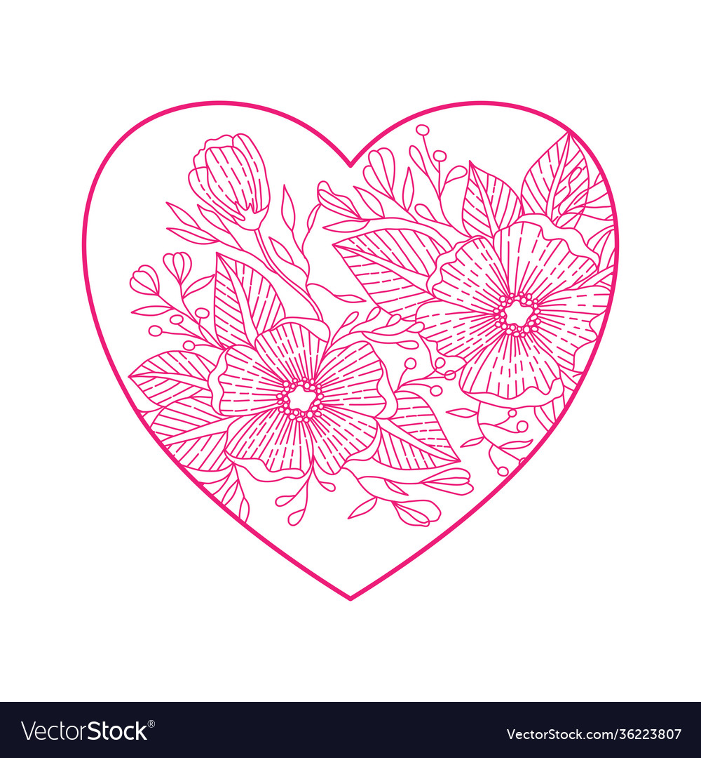 Herz mit Doodle-Winkelblumen für Valentin