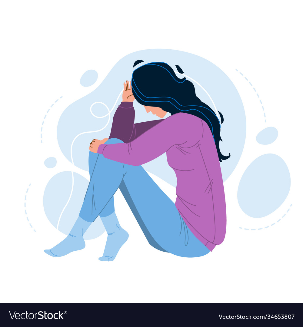 Loneliness Unhappy Woman Sitting On Floor Vector Image