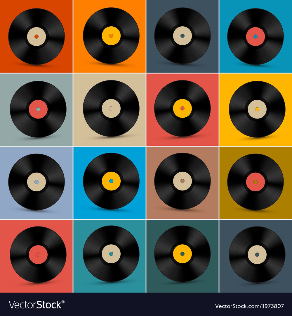 Retro record set on colorful Vector Image