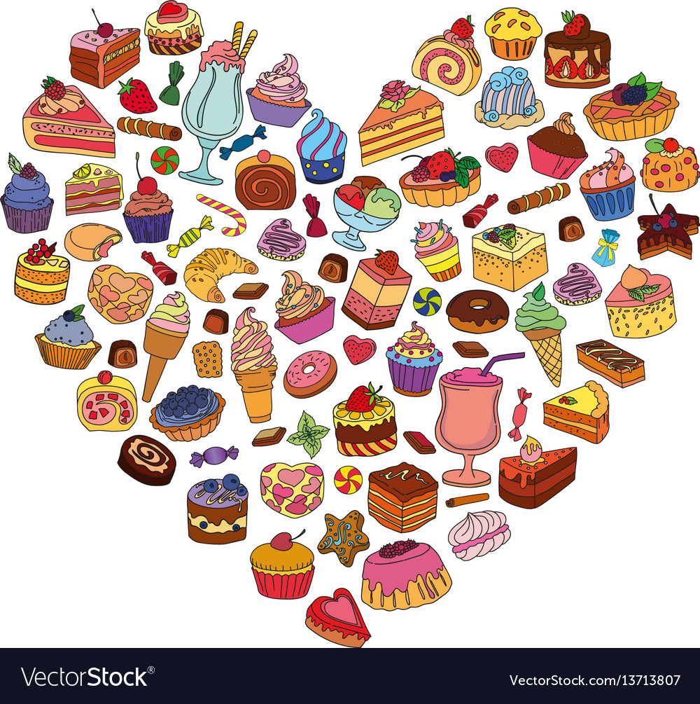 Set of different sweets in the shape heart