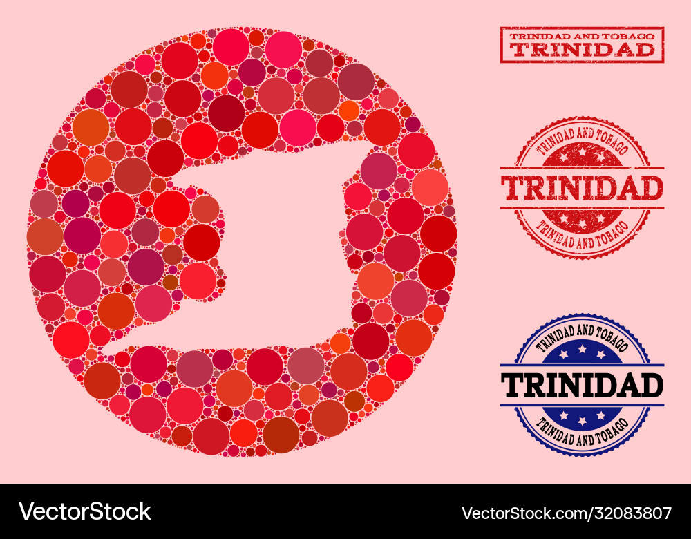 Stencil round map trinidad island mosaic Vector Image