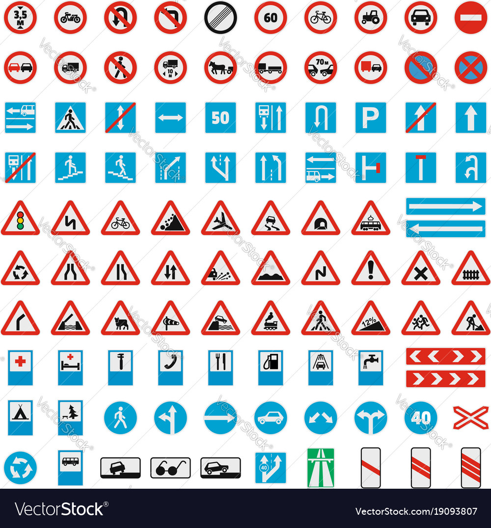 Traffic Road Sign Collection Icons Set Flat Style Vector Image 8962