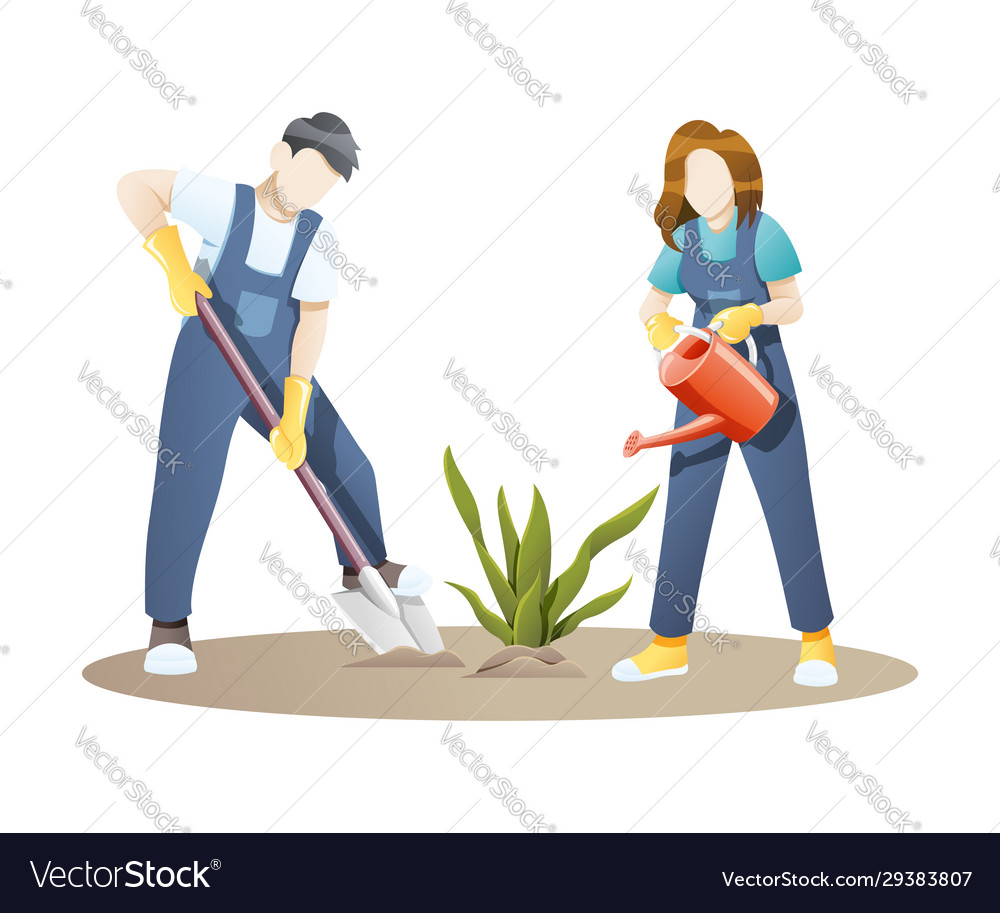 Woman and man gardening together