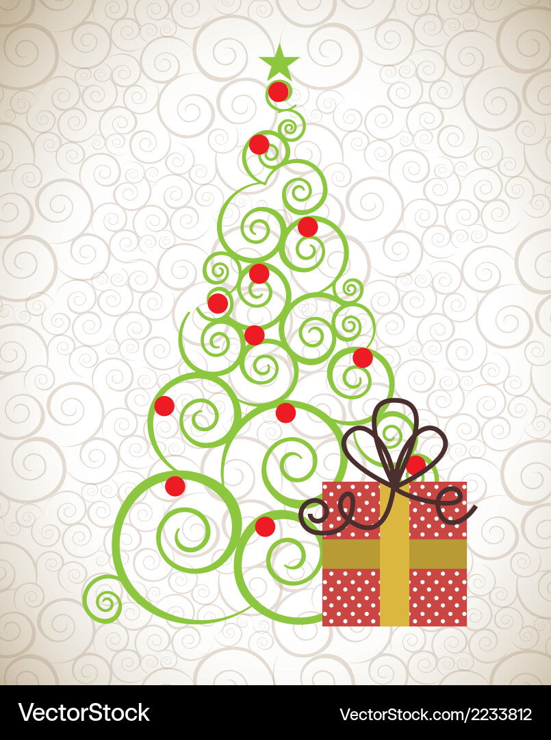 Christmas tree design over pattern background Vector Image
