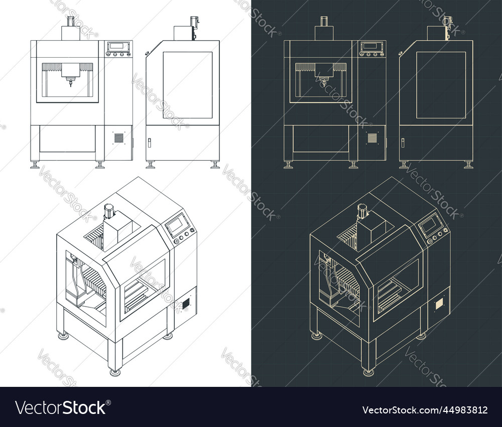 Cnc turning milling machine drawings Royalty Free Vector