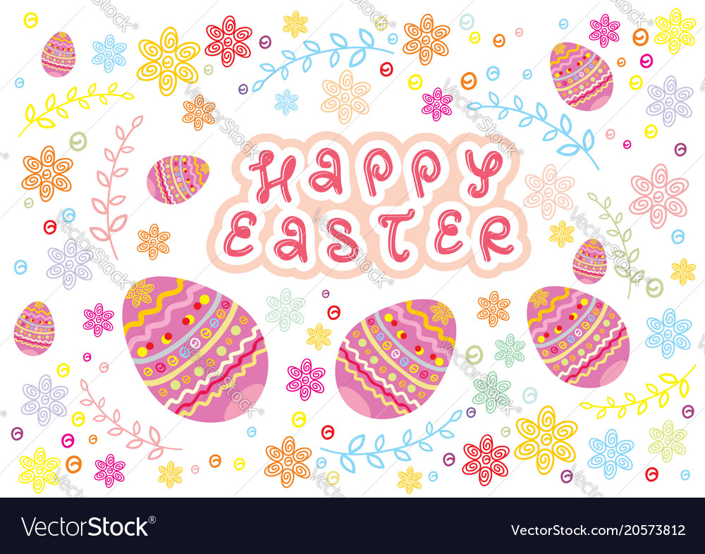 Colorful easter eggs and branch with flowers Vector Image