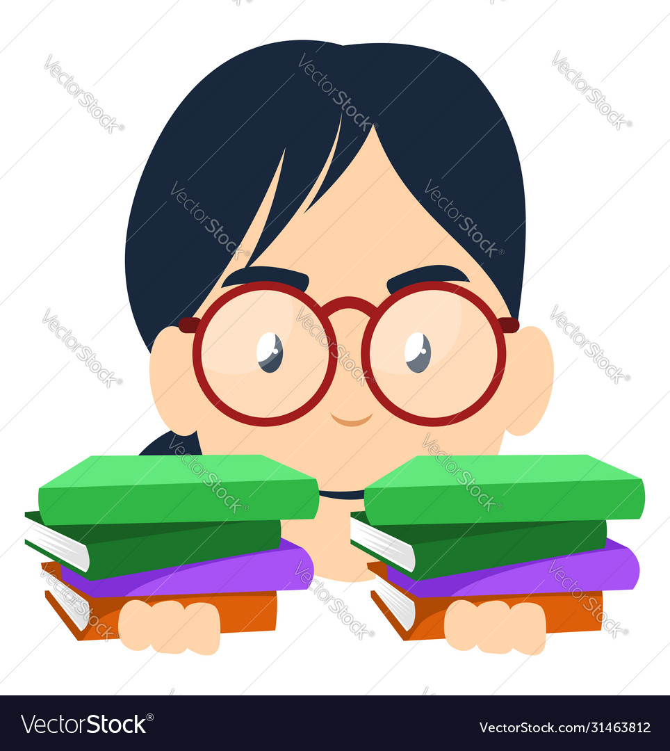 Girl with books on white background Royalty Free Vector