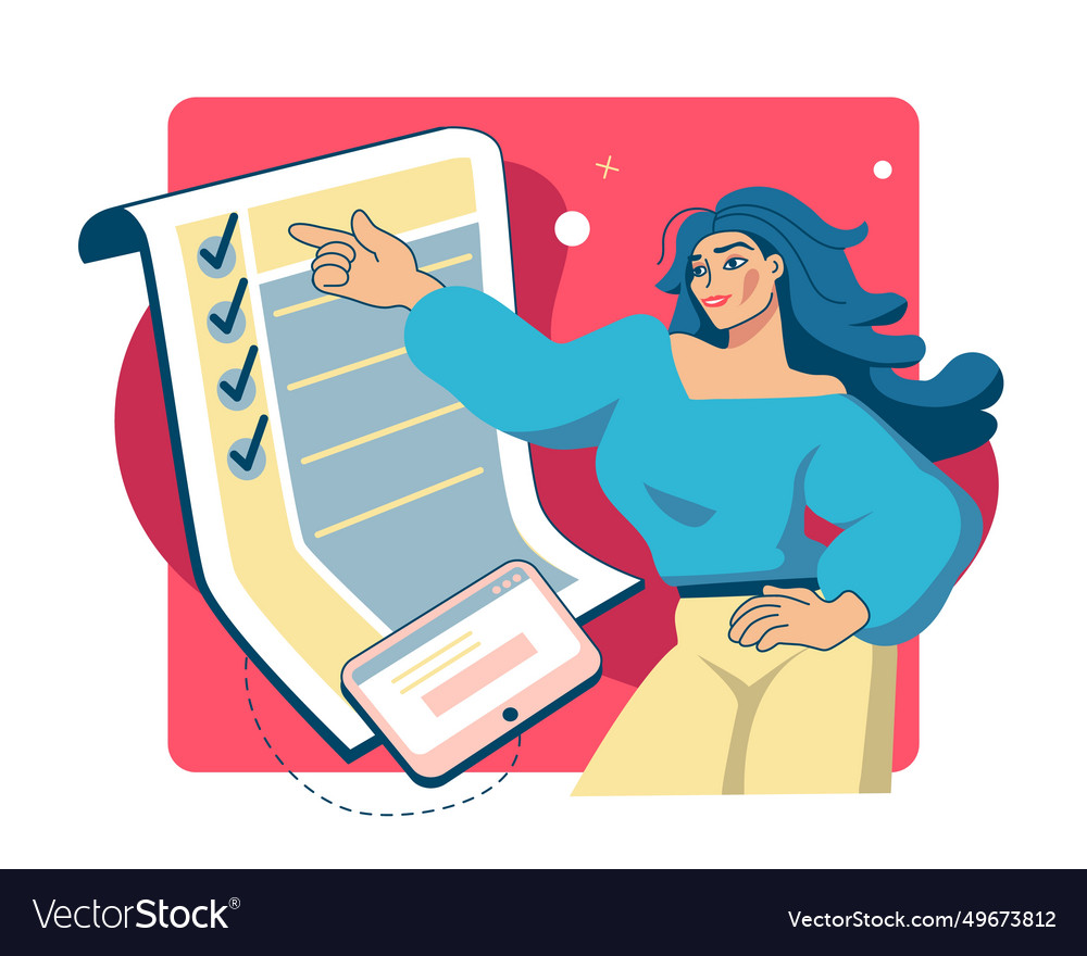 People fill out survey woman putting checkmarks Vector Image