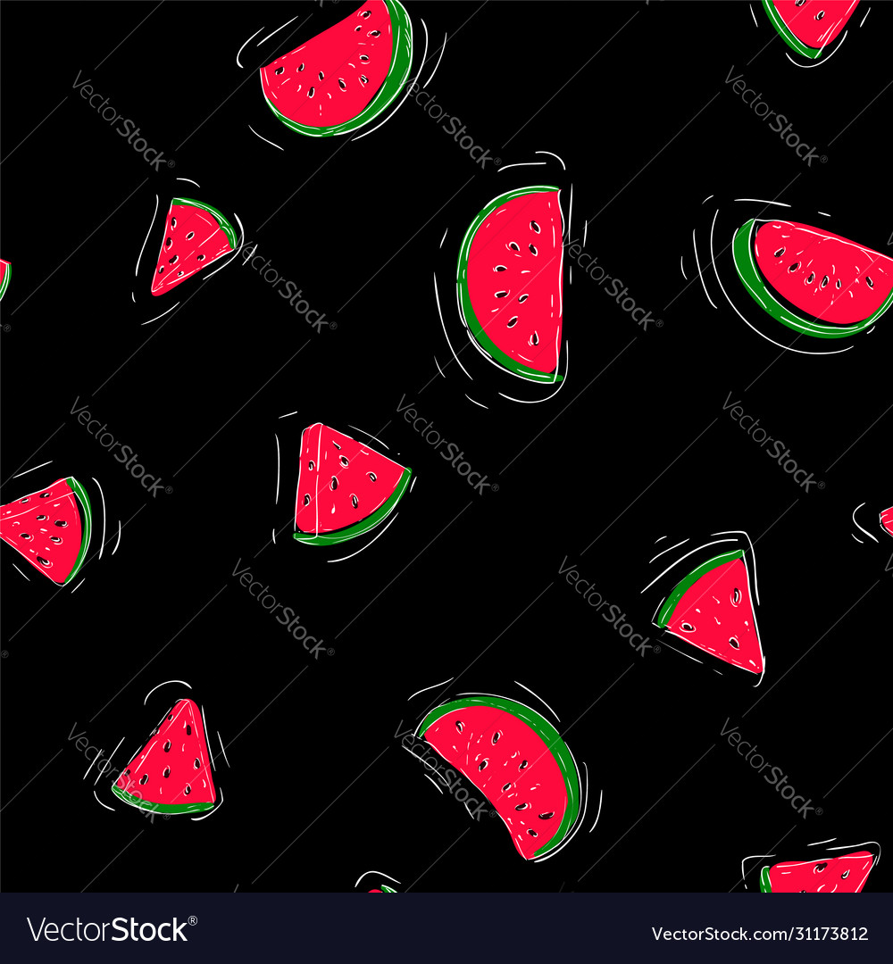 Seamless pattern with watermelon slices on black