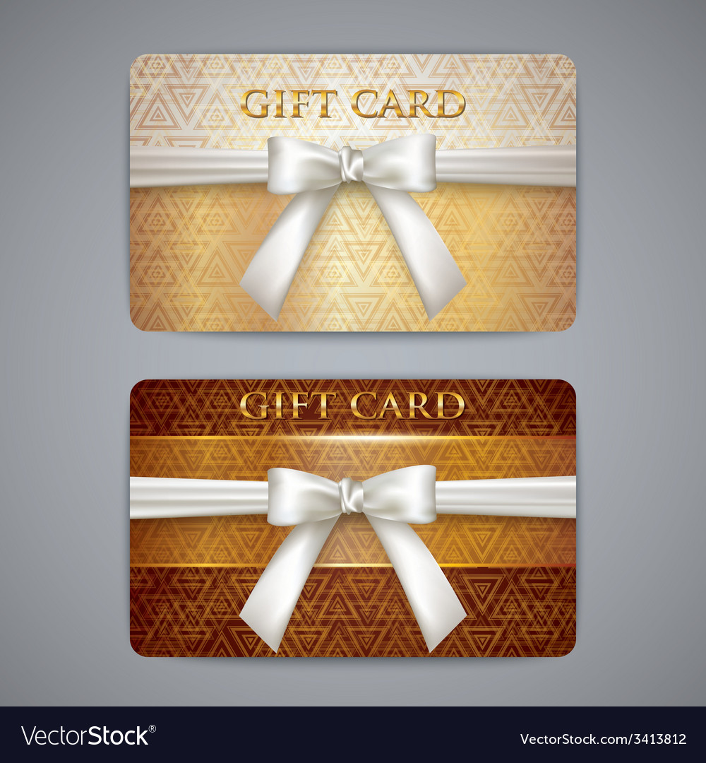 Set Of Golden Gift Cards With White Bows Vector Image