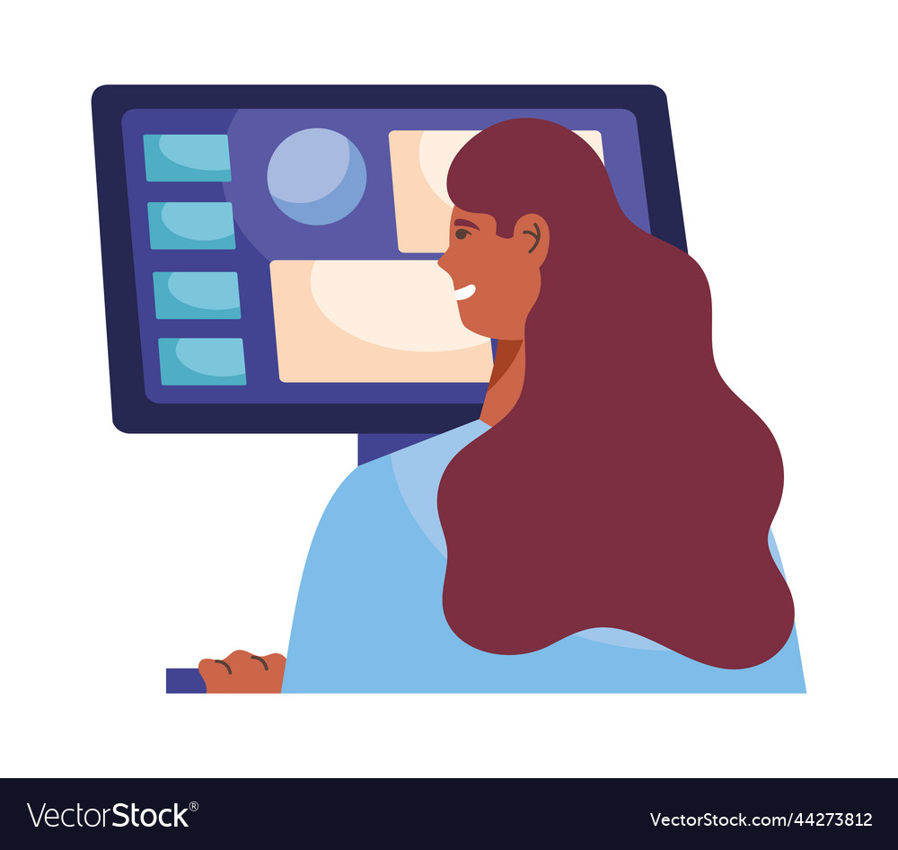 Woman using desktop back