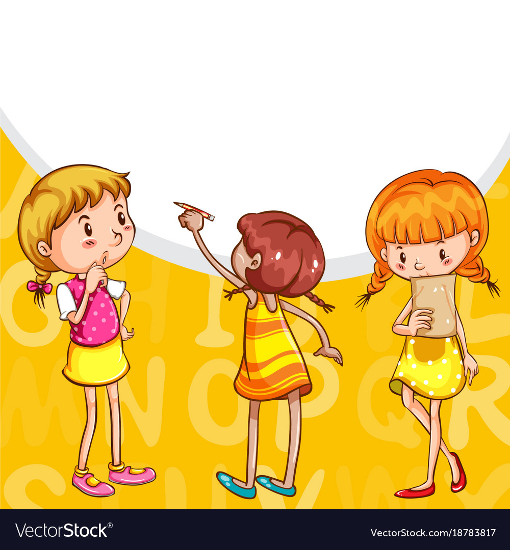 Background design with girls reading and writing Vector Image
