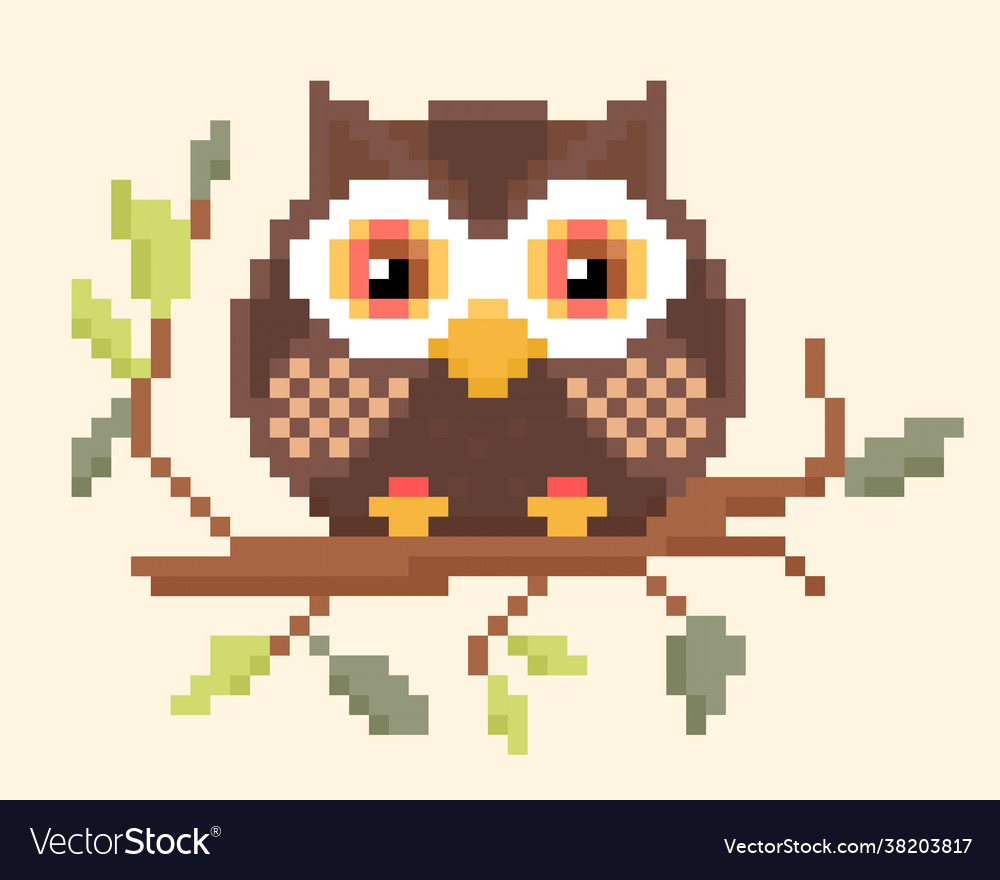 Pixel owl image for 8 bit game assets