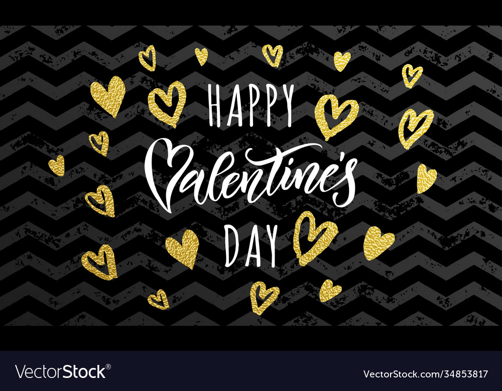 Valentine Day Gold Love Heart Glitter Greeting Vector Image