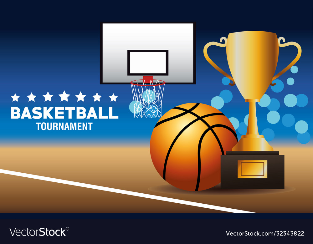 Basketball sport poster with balloon and trophy Vector Image