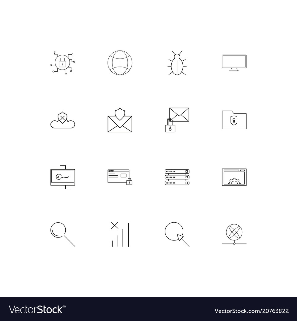 Internet security linear thin icons set outlined