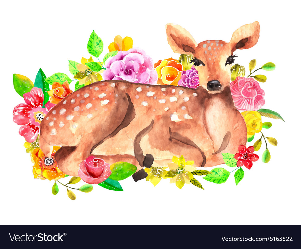 Aquarell Hirsch mit Blumen