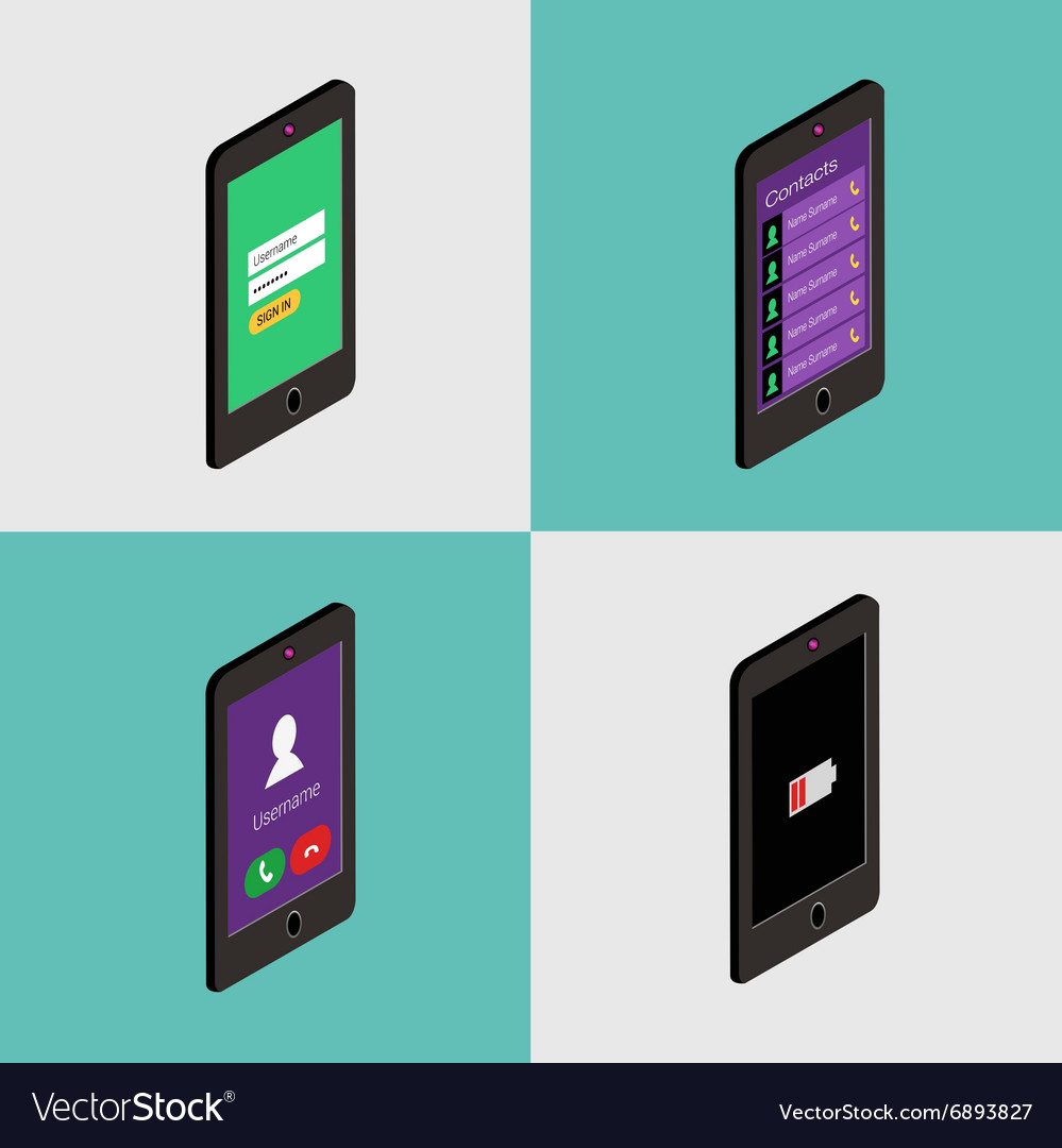 Isometric icon set of mobile phone in flat style Vector Image