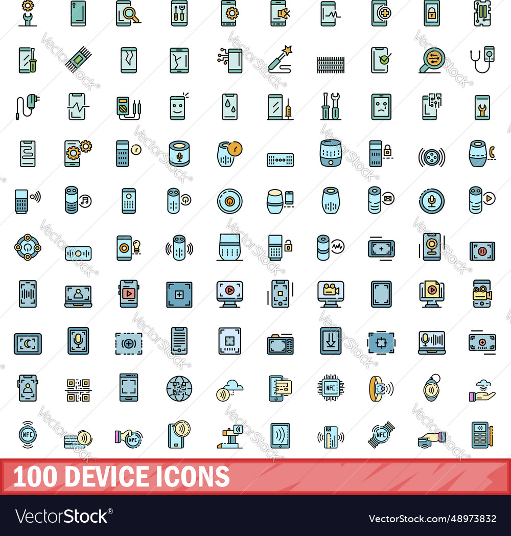 100 device icons set color line style Royalty Free Vector