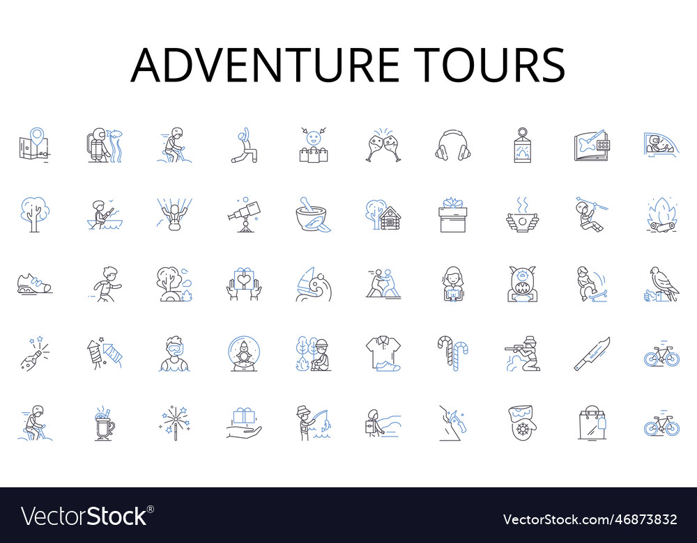 Adventure tours line icons collection education