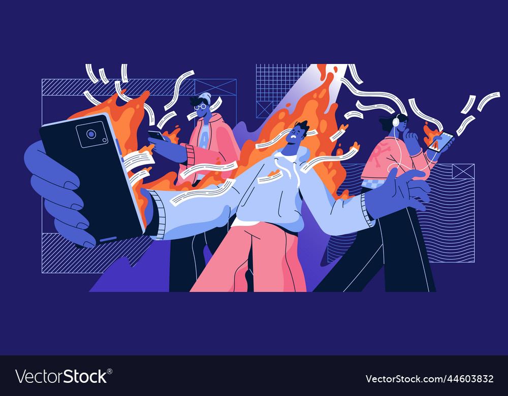 Doomscrolling concept people reading bad news Vector Image