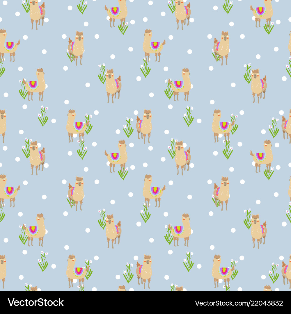 Seamless pattern with cute alpacas Royalty Free Vector Image