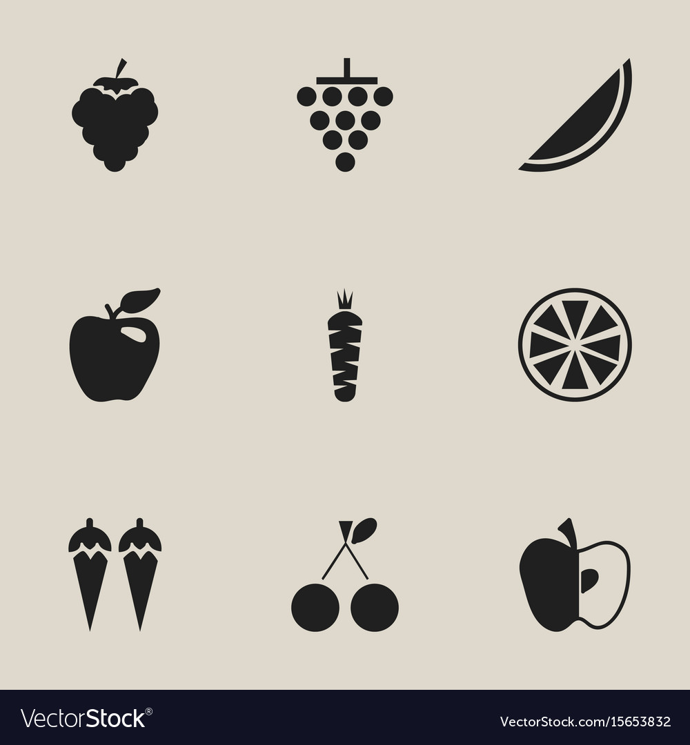 Set of 9 editable fruits icons includes symbols