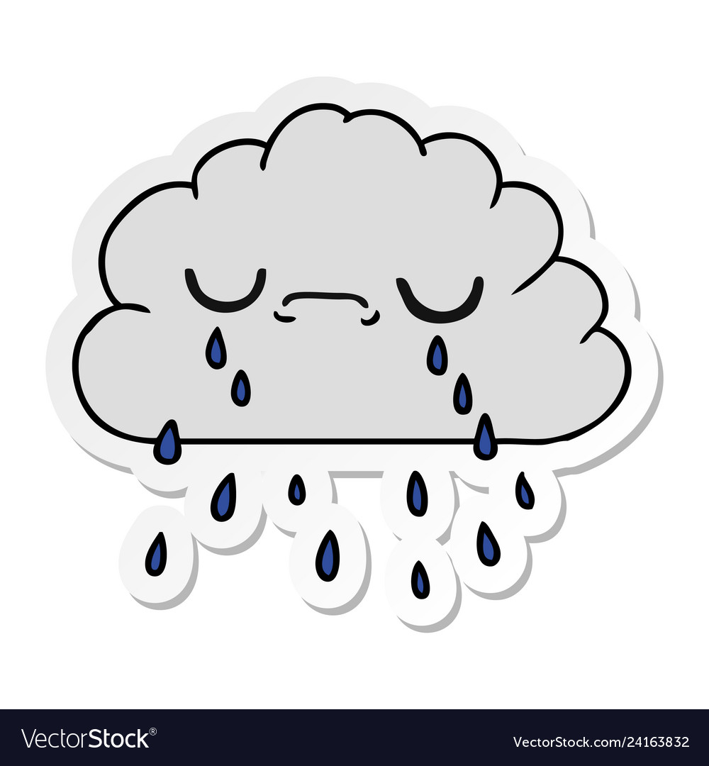 Sticker cartoon of cute crying cloud Royalty Free Vector