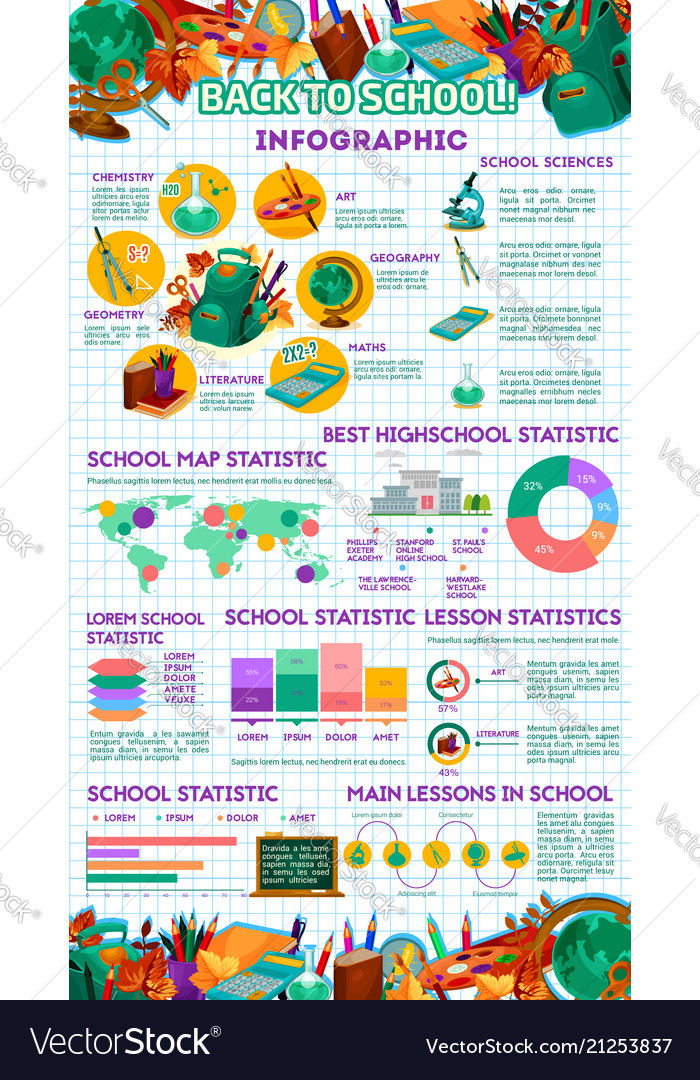 back to school flat infographics diagrams school diagrams