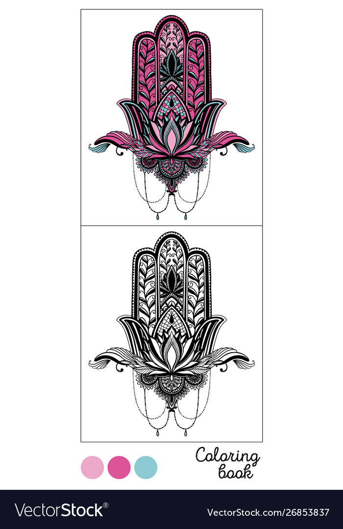 Coloring book hamsa page gamecolor images Vector Image